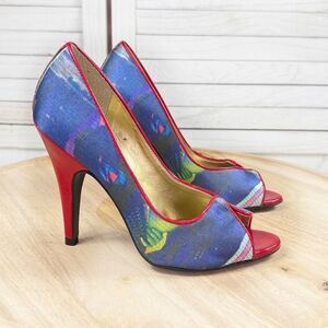 Carlos by Carlos Santana Pounce Graffiti‎ Print Peep Toe Pumps Red Multi 6